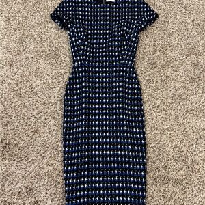 Victoria Beckham Blue and Black Patterned Midi Dress